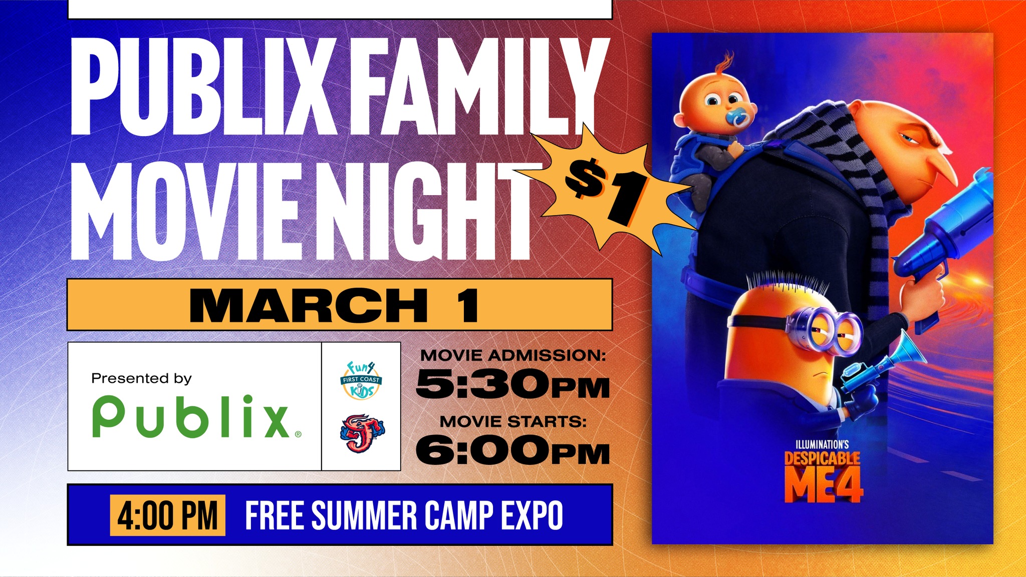 Publix $1 Family Movie Night: Despicable Me 4 - Downtown Jacksonville